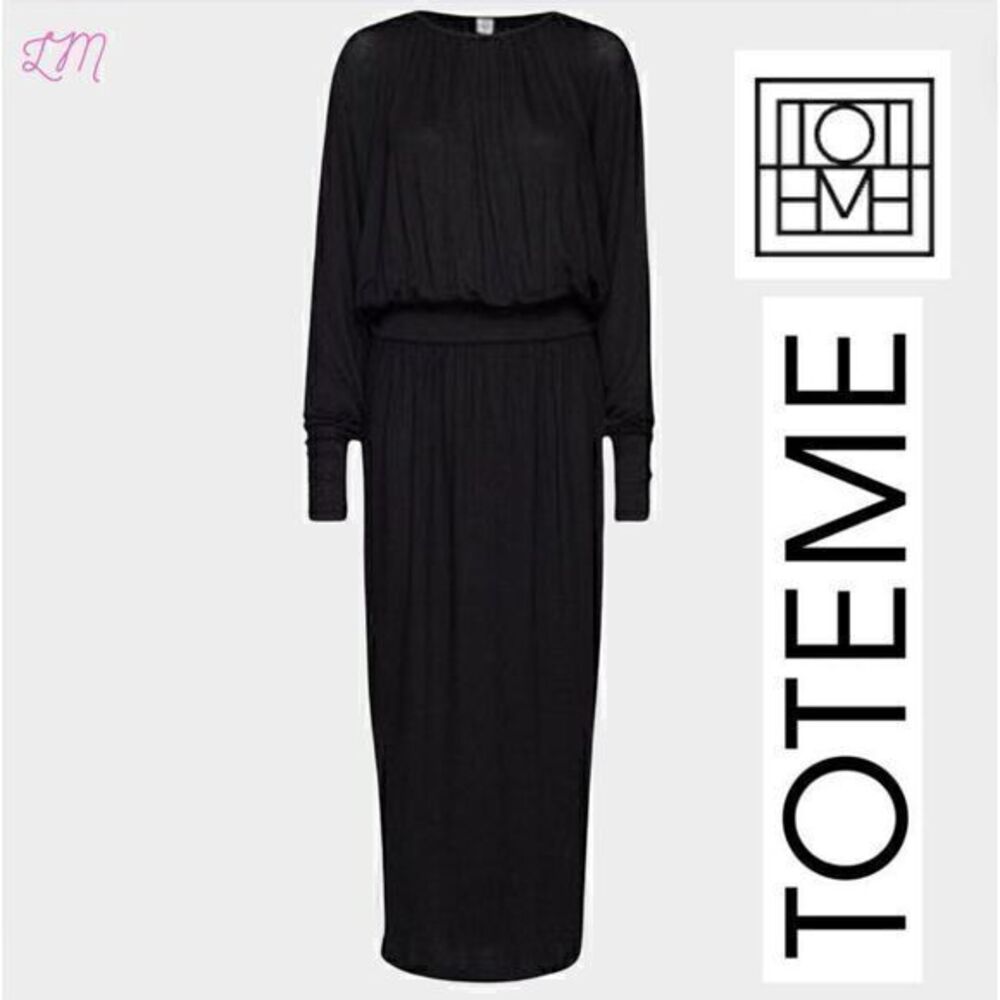 Toteme Galatina Draped Long Dolman Sleeve Maxi Dress Size Small‎